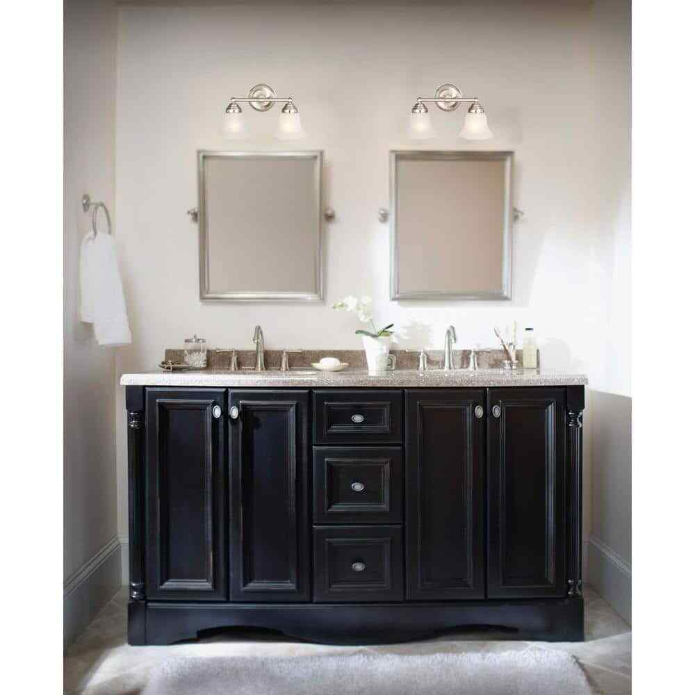 Hampton Bay Ashhurst 2-Light Brushed Nickel Vanity Light w/ Frosted Glass Shades