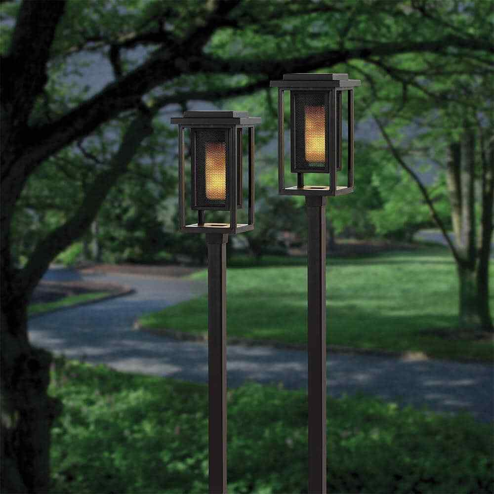 Hampton Bay Ambrose Solar Matte Black Integrated LED Modern Flicker Flame 2-Pack