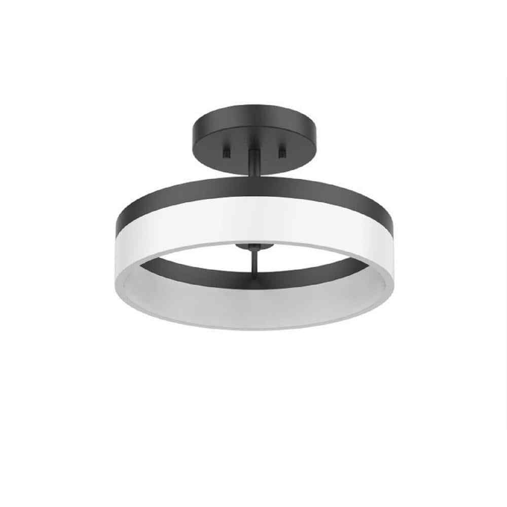 Home Decorators Collection Kipling 13.78 in. Black LED Semi Flush Mount
