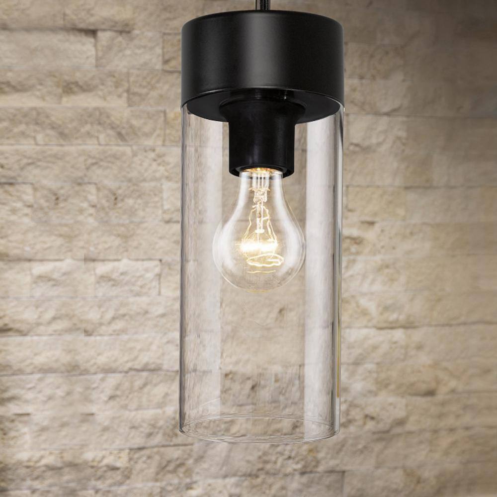 Eglo Montey 1-Light Black Mini-Pendant with Clear Glass Shade 202127A