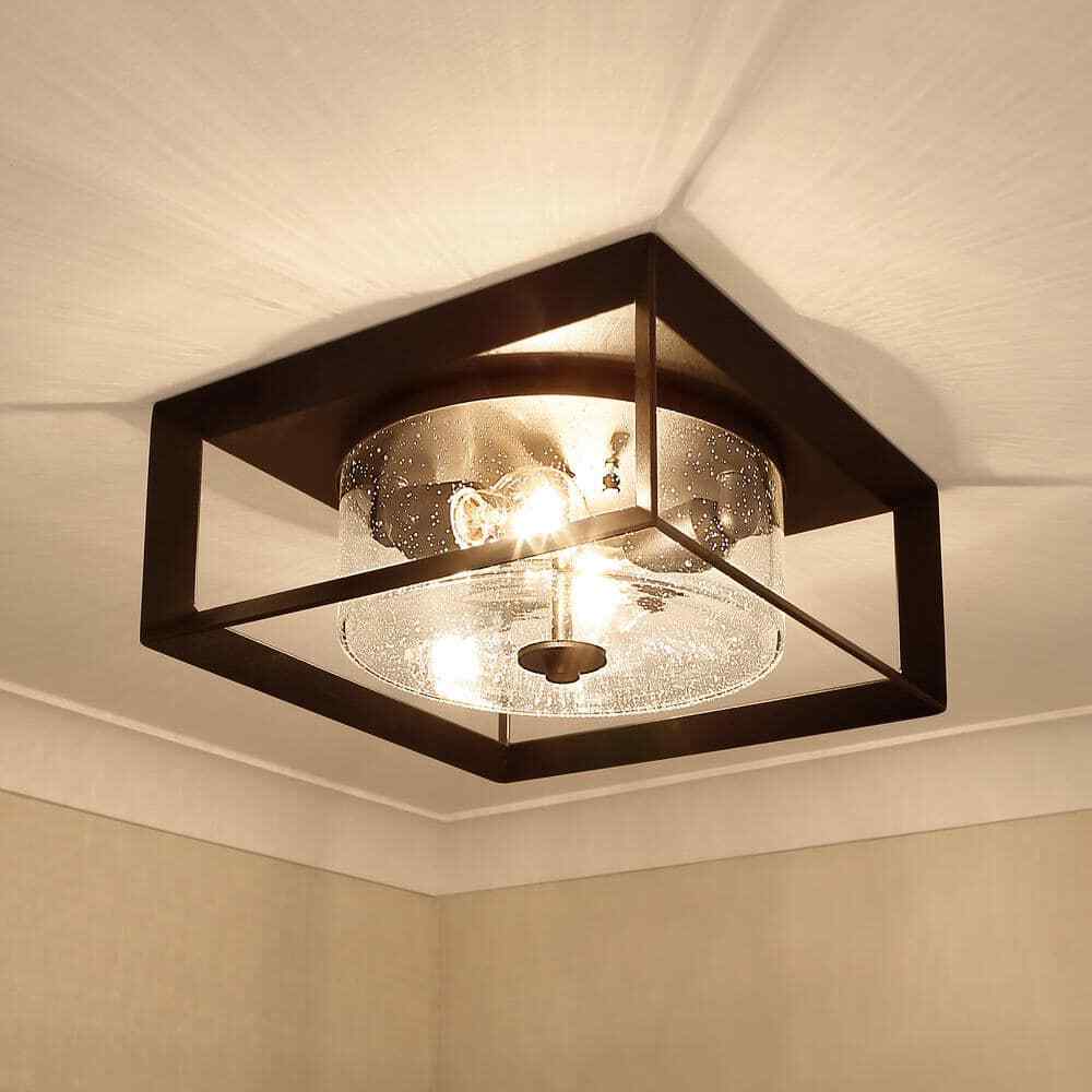 Golden Lighting Smyth 2-Light Black Outdoor Flush Mount 2073-OFM NB-SD