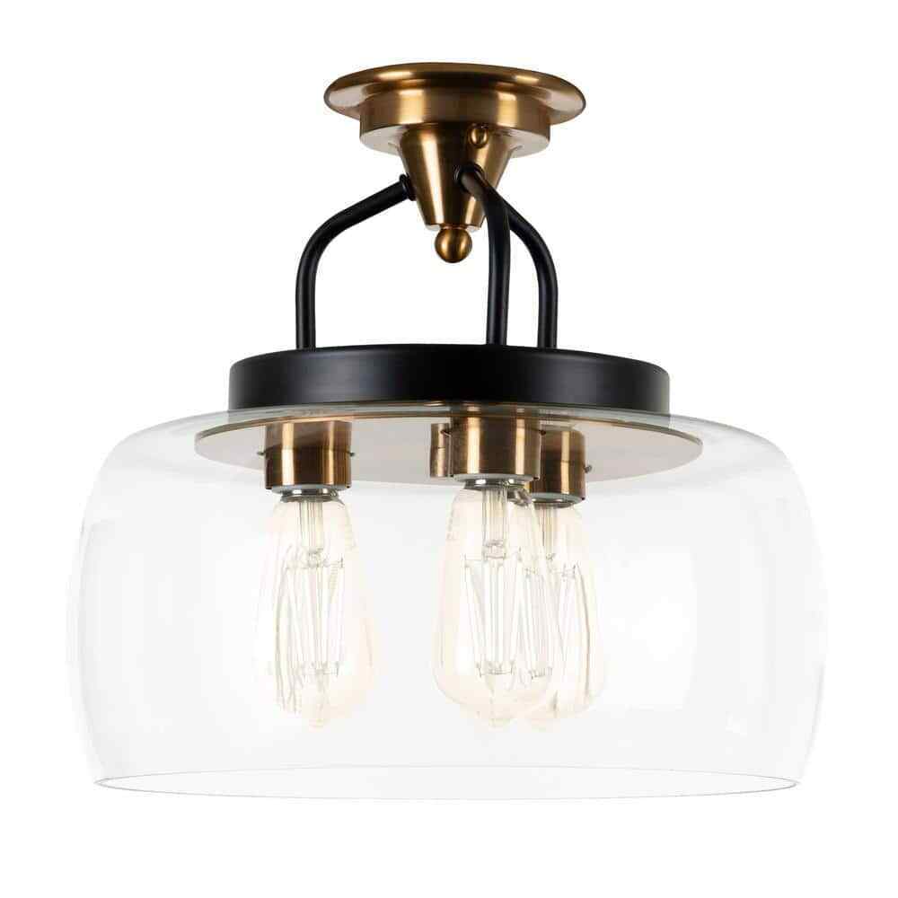STANFORD LIGHTING Varese 3-Light Bronze Semi-Flush Mount with Clear Glass Shade