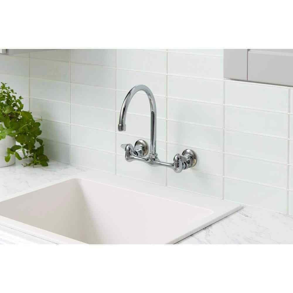 Glacier Bay Builders Double-Handle Wall Mount Standard Kitchen Faucet Chrome