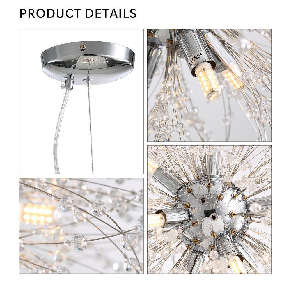 SILJOY 20 in. 9-Light Chrome Crystal Chandelier Ceiling Pendant Starburst