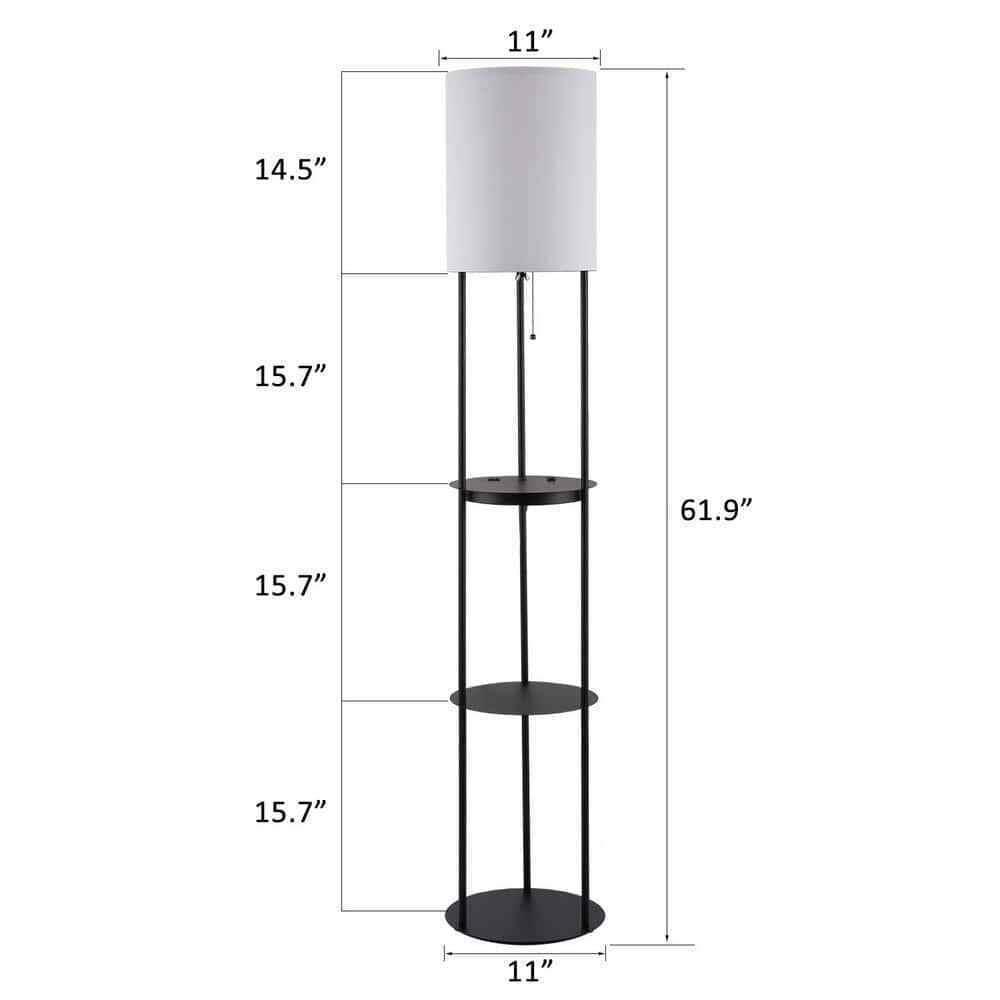 Cedar Hill 63 in. Black Bookshelf Lamp w/ 2 USB Ports