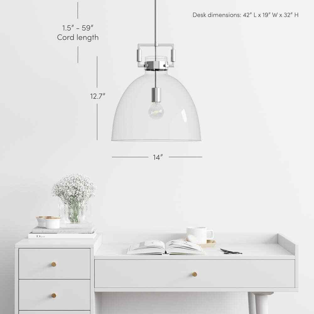 Nathan James Leigh Chrome Indoor Ceiling Hanging Pendant Light w/ Clear Glass