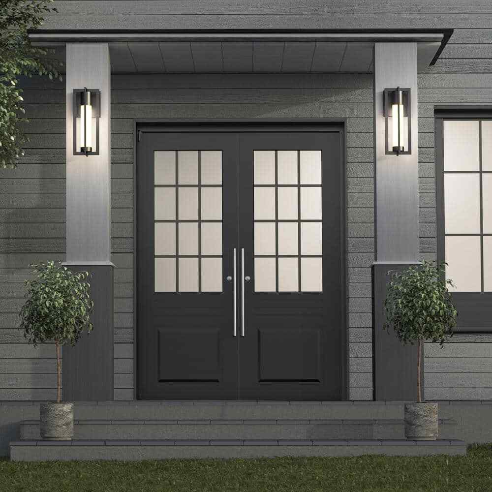 Artika Walt Black Modern LED Outdoor Hardwired Garage Porch Light Lantern Sconce