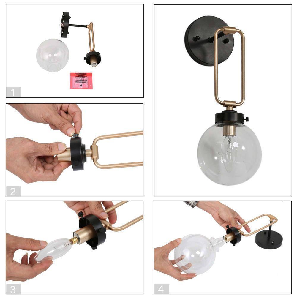 Uolfin Transitional Globe, Industrial Black and Brass Round Wall Sconce