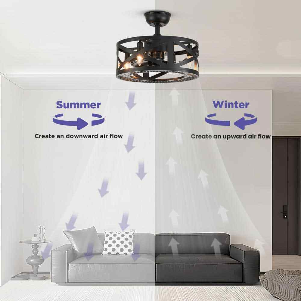 ANTOINE 17 in. Black Ceiling Fan Farmhouse Caged Ceiling Fan w/ Lights + Remote