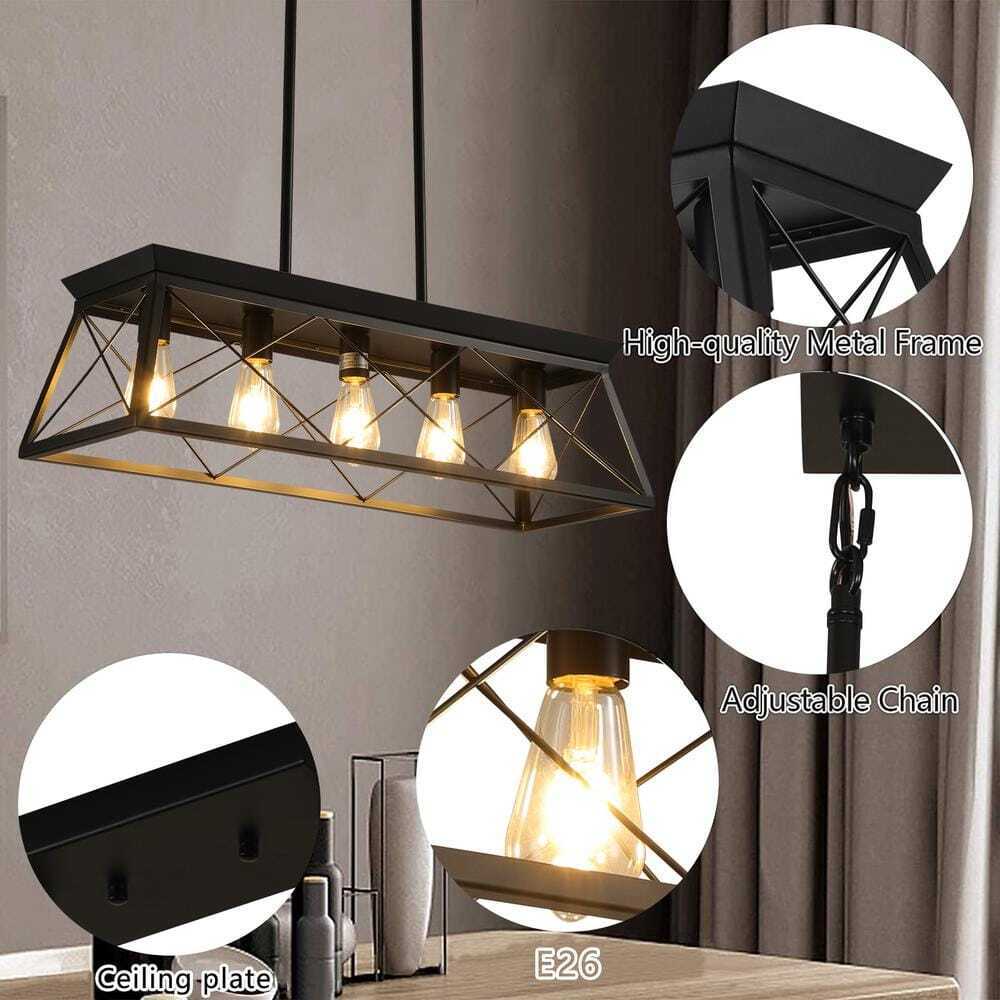 Sunpez Black Rustic Chandelier Modern Hanging Farmhouse Pendant Light Fixture
