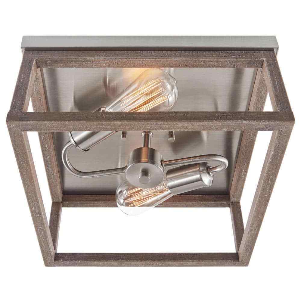 Hampton Bay Boswell Quarter 12 in. 2-Light Brushed Nickel Coastal Flush Mount