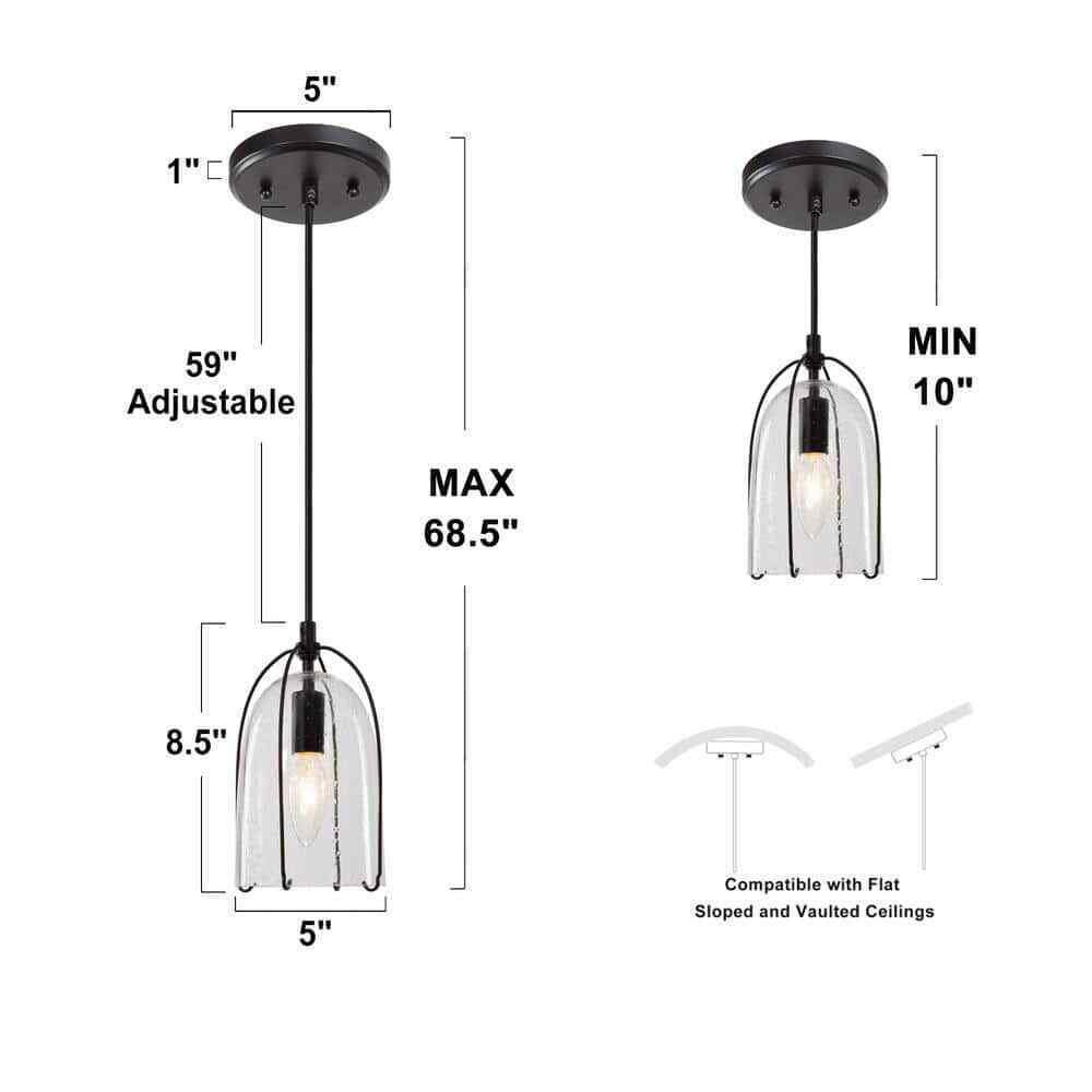 Uolfin Modern Black Kitchen Island Hanging Light with Seeded Glass Shade