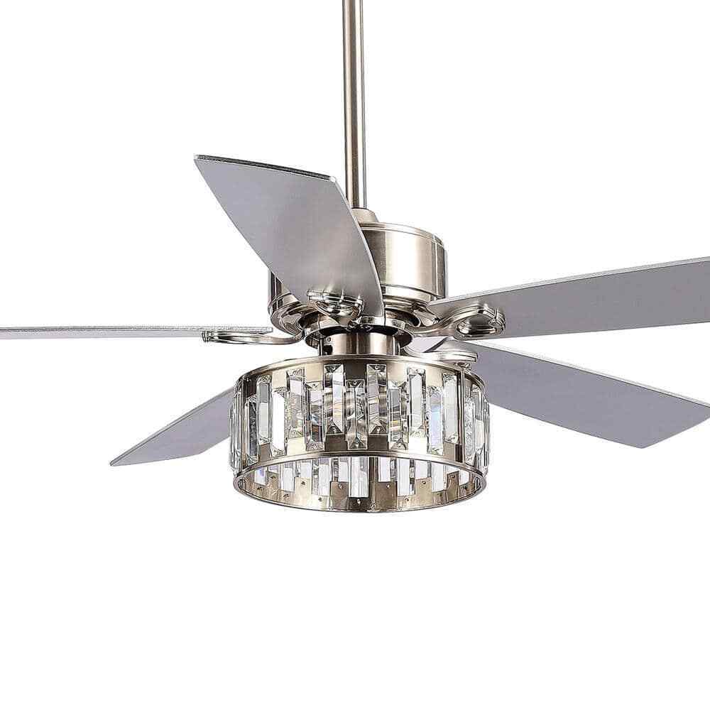 Breezary Sergio 52 in. Indoor Crystal Satin Nickel Ceiling Fan w/ Remote + Light