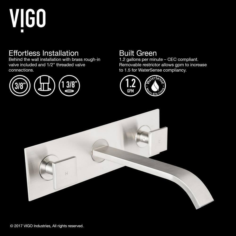 VIGO Titus Two Handle Wall Mount Bathroom Faucet in Brushed Nickel VG05002BN