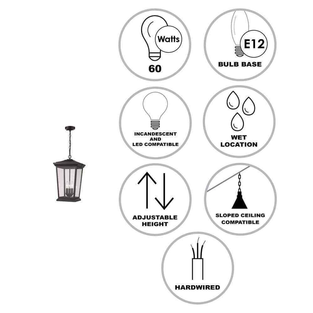 Bel Air Lighting Turlock 3-Light Black Hanging Outdoor Pendant Light Fixture