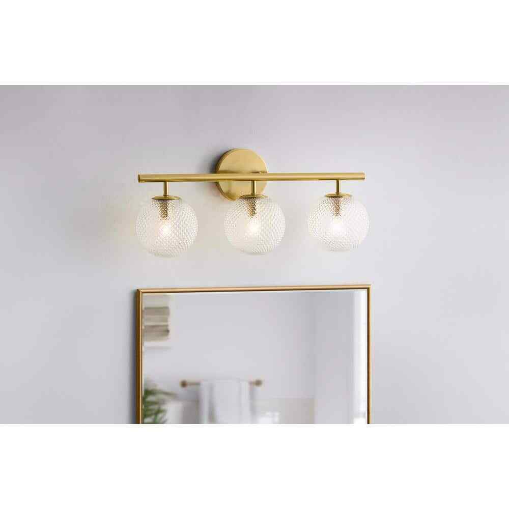Hampton Bay Walsh 22 in. 3-Light Brass Vanity Light with Prismatic Glass Shades