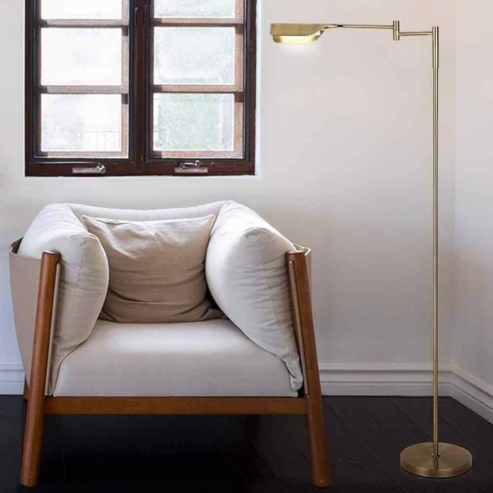 Brightech Leaf 53 in. Antique Brass Dimming LED Floor Lamp w/ Brass Metal Shade