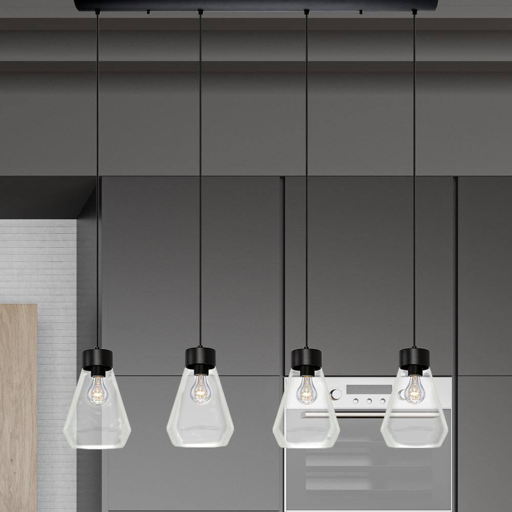 Eglo Montey 43.75 in. W x 72 in. H 4-Light Black Linear Pendant Light with Glass