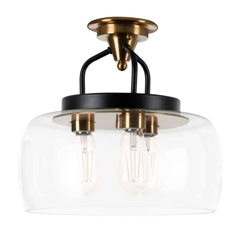 STANFORD LIGHTING Varese 3-Light Bronze Semi-Flush Mount with Clear Glass Shade