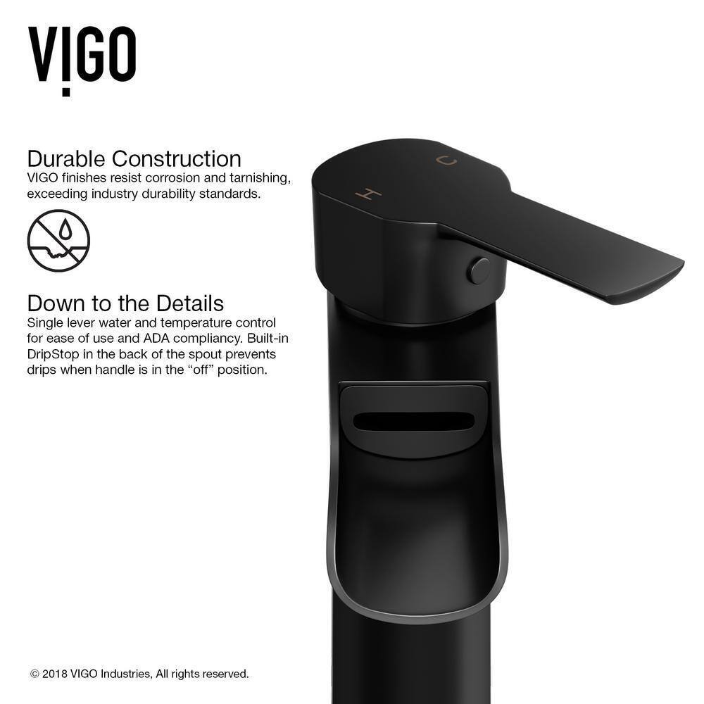 VIGO Niko Single Handle Single-Hole Bathroom Vessel Faucet in Matte Black