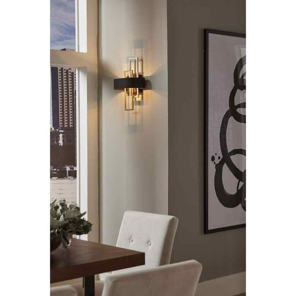 Progress Lighting Adagio Collection 2-Light Black and Gold Modern Wall Sconce