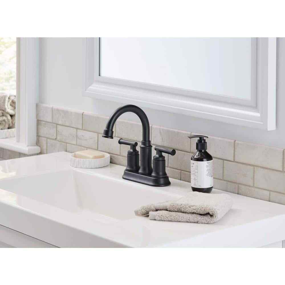 Glacier Bay Oswell 4 in. Centerset 2-Handle High-Arc Bathroom Faucet Matte Black