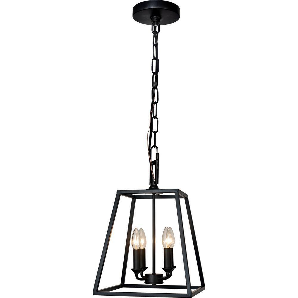Hampton Bay Knightley 4-Light Caged Matte Black Pendant Island Hanging Light