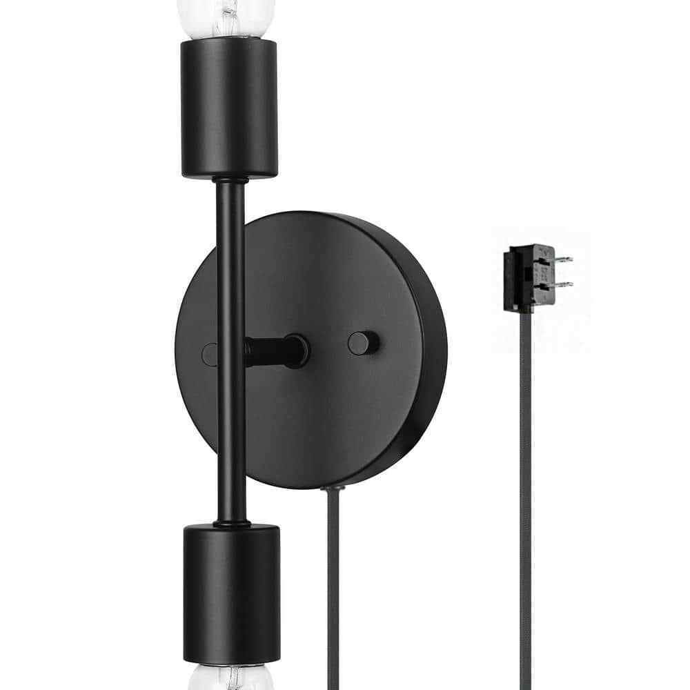 Hampton Bay Stockport 2-Light Matte Black Wall Sconce Bulb Included 65874