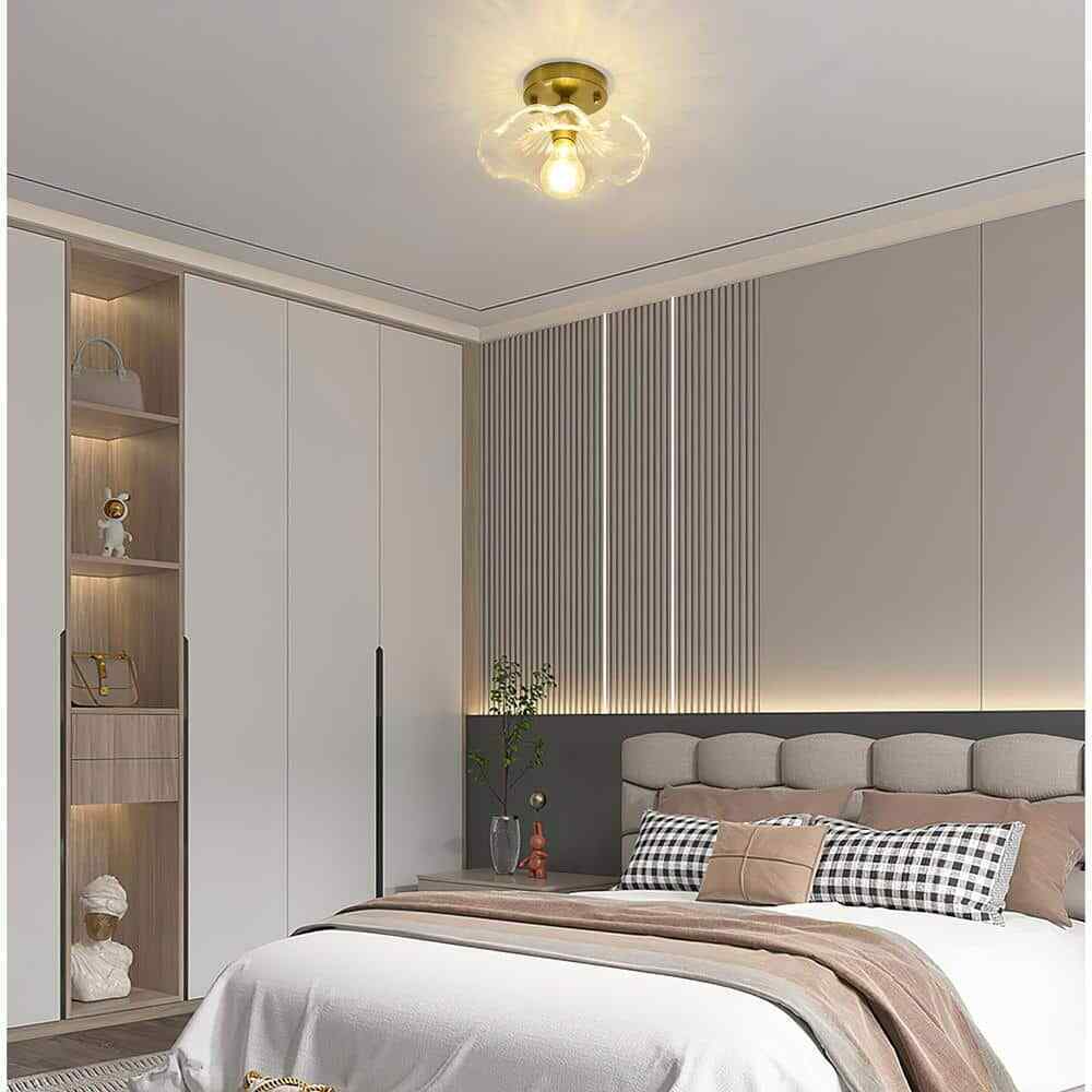 TOZING 9 in. Gold Modern Lotus Leaf petal Flower Semi-Flush Mount Ceiling Light