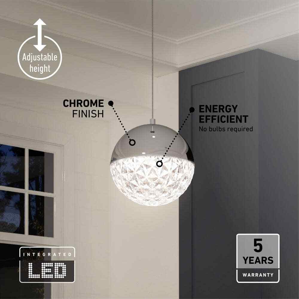 Artika Carat Ball 15-Watt Chrome LED Mini Pendant Light Fixture Kitchen Island