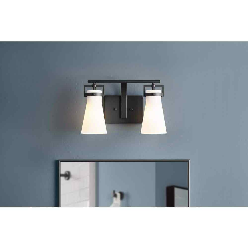 Home Decorators Clermont 14.75 in. 2-Light Matte Black Bathroom Vanity Light
