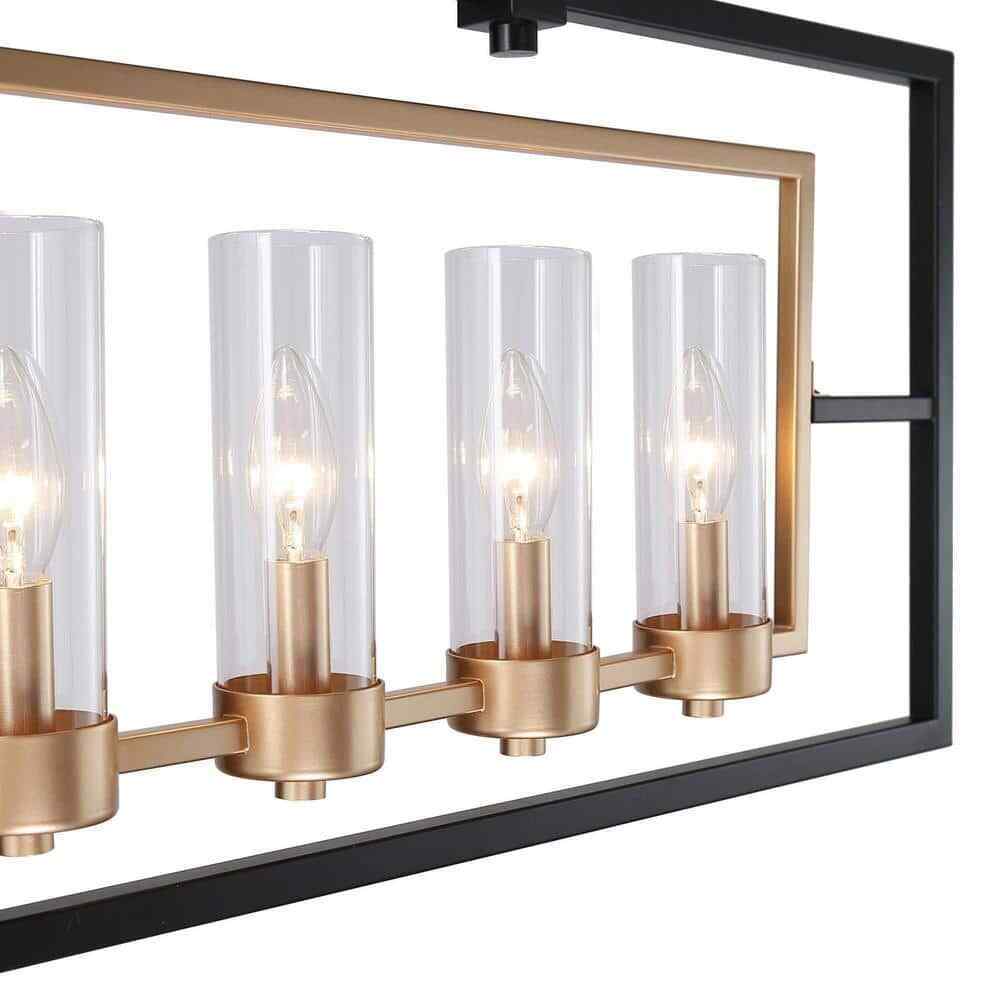 Uolfin Modern Black and Brass Large Linear 37.4" 6-Light Island Chandelier Light