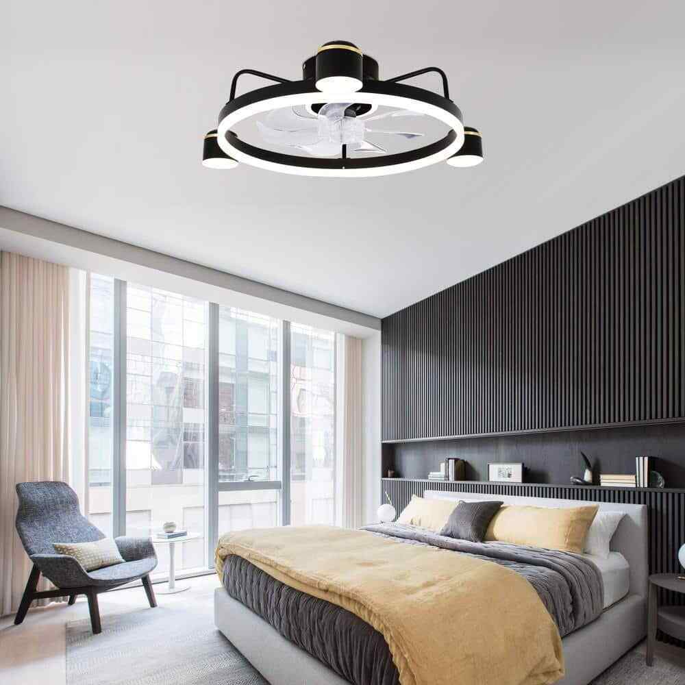 Bella Depot 28 in. LED Indoor Smart App Control Low Profile Black Ceiling Fan