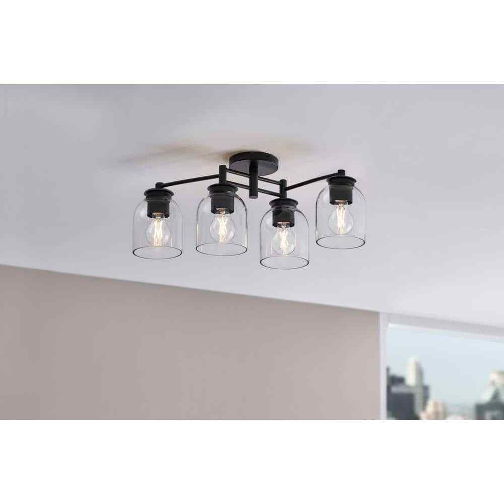 Hampton Bay Boundbrook 26.25 in. 4-Light Matte Black Semi-Flush Mount