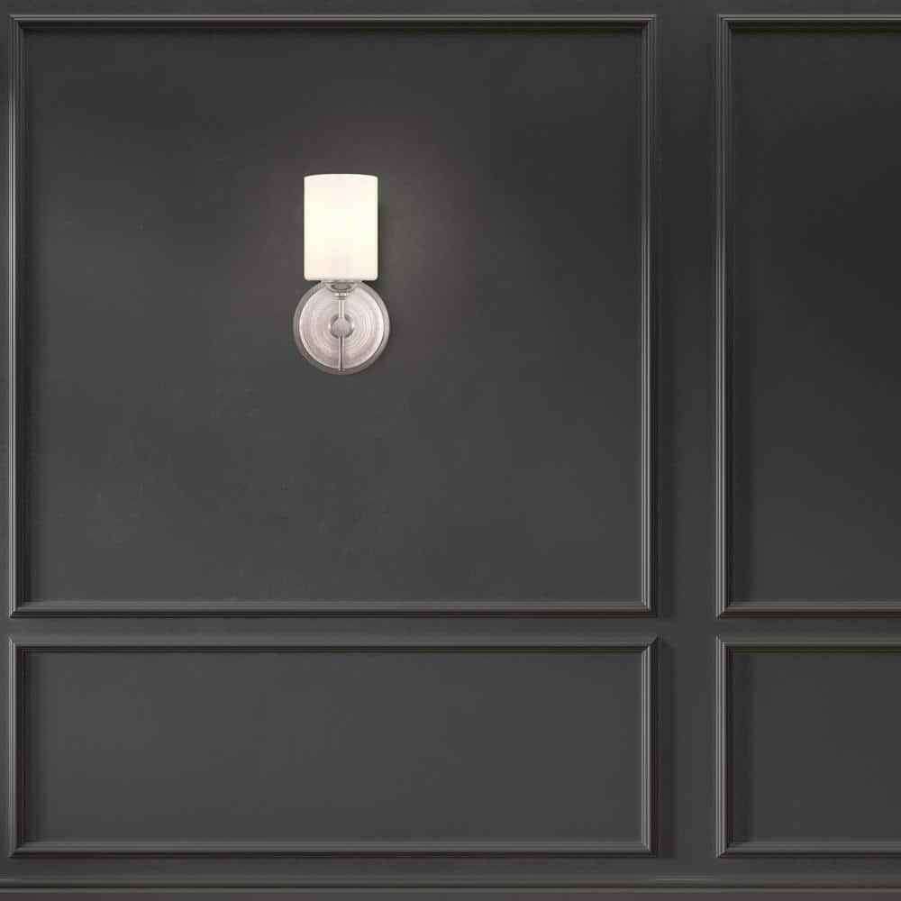 Home Decorators Ayelen 1-Light Brushed Nickel Opal White Glass Wall Sconce