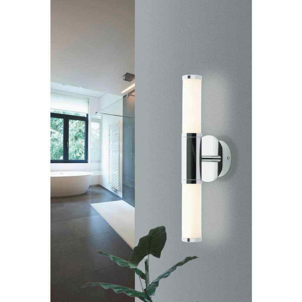 Eglo Palmera Chrome LED Bathroom Vanity Light with Etched Glass Shades