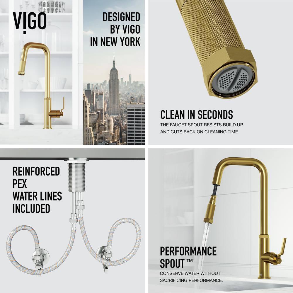 VIGO Hart Angular Single Handle Pull-Down Kitchen Faucet in Matte Brushed Gold