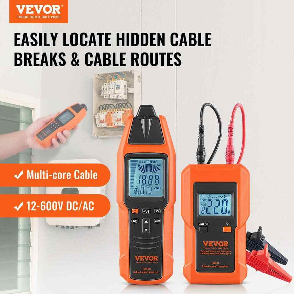VEVOR Underground Cable Locator 12-Volt to 600-Volt Break Detector