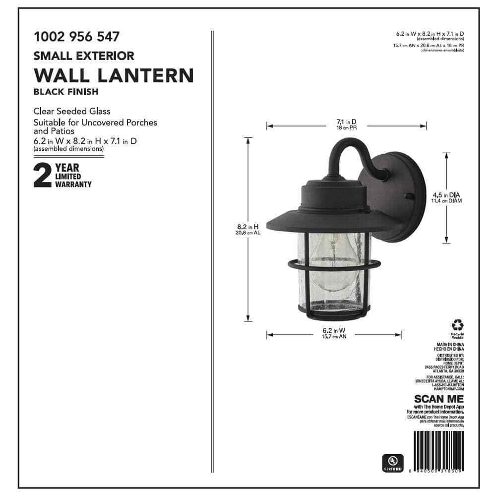 Hampton Bay 1-Light Black Outdoor Wall Lantern Sconce 2-Pack JBO1691A-4
