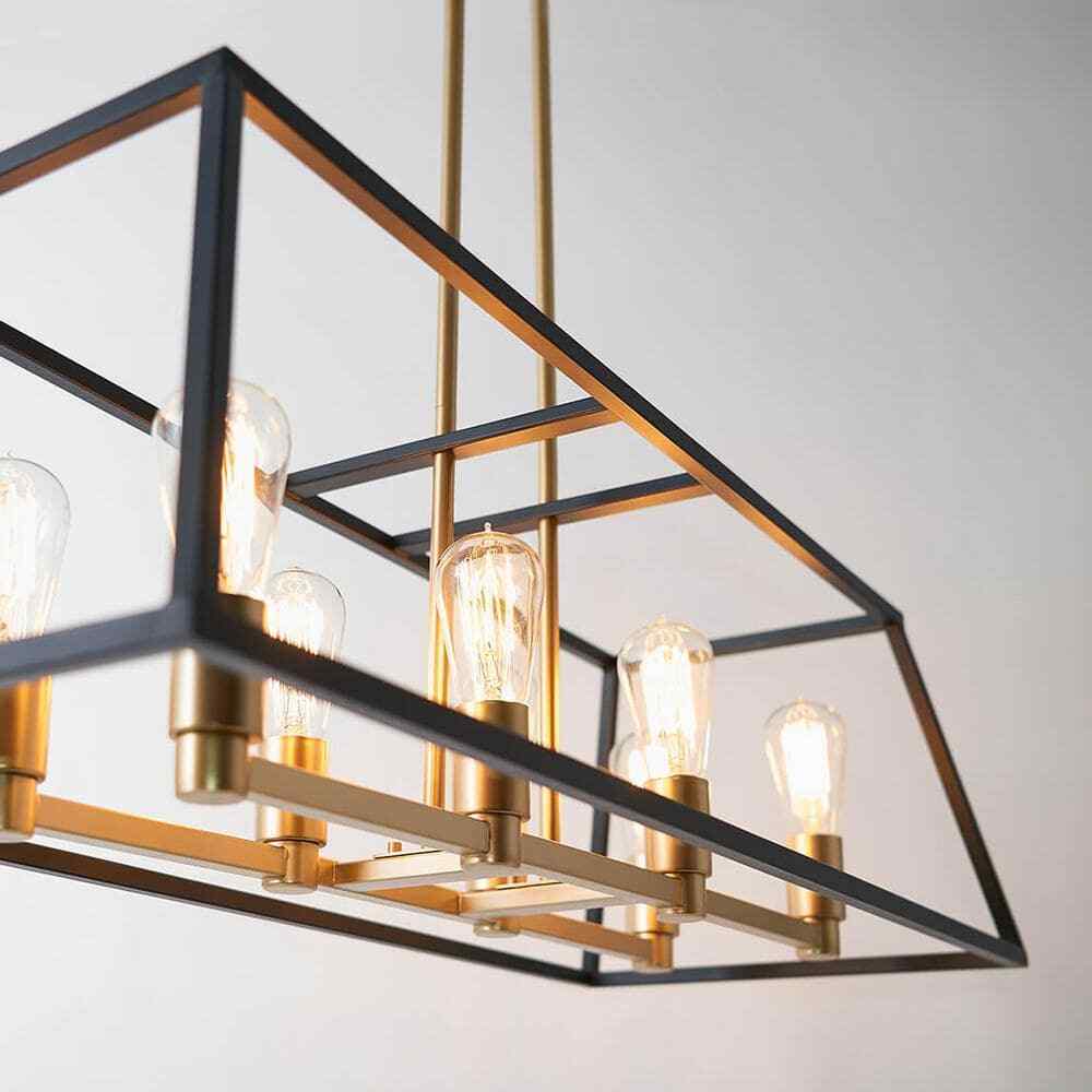 Artika Carter 8-Light Black Gold Modern Industrial Cage Chandelier Light Fixtur