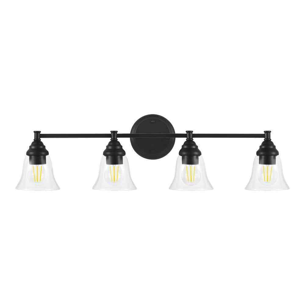Hampton Bay 32.25 in. Marsden 4-Light Matte Black Vanity Light w/ Clear Glass