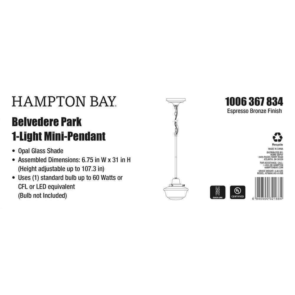 Hampton Bay Belvedere Park Bronze Mini-Pendant Farmhouse Hanging Light
