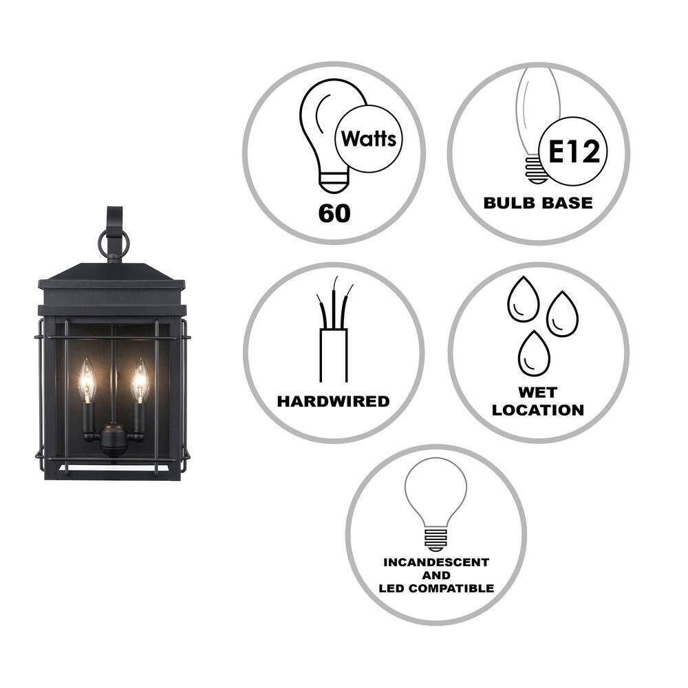 Monteaux Lighting Bel Air 17 in. 2-Light Black Outdoor Wall Light Fixture