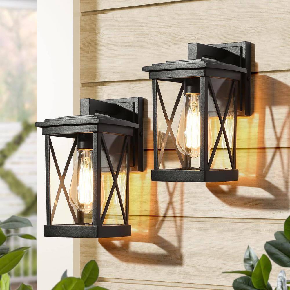 LNC Modern Black Outdoor Lantern Sconce with Clear Glass Shade 1-Light 2-pack