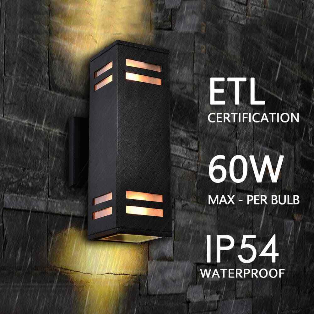 RRTYO 2-Light Matte Black Outdoor Waterproof Wall Lantern Exterior Sconce