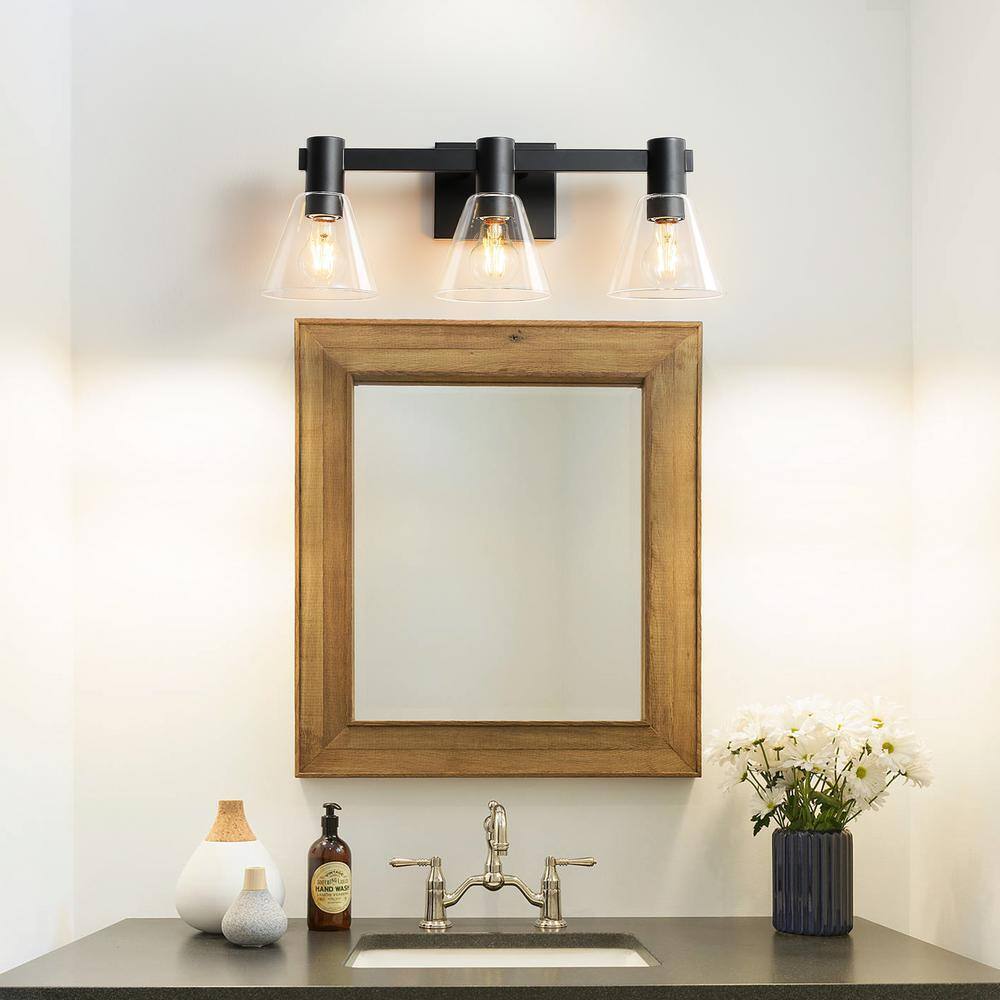 KAISITE 21.3 in. 3 Light Black Dimmable Bathroom Vanity Light Fixture