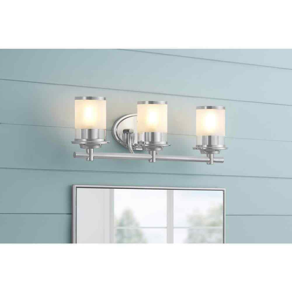 Hampton Bay 23.25 in. Truitt 3-Light Chrome Vanity Light w/ Clear and Sand Glass