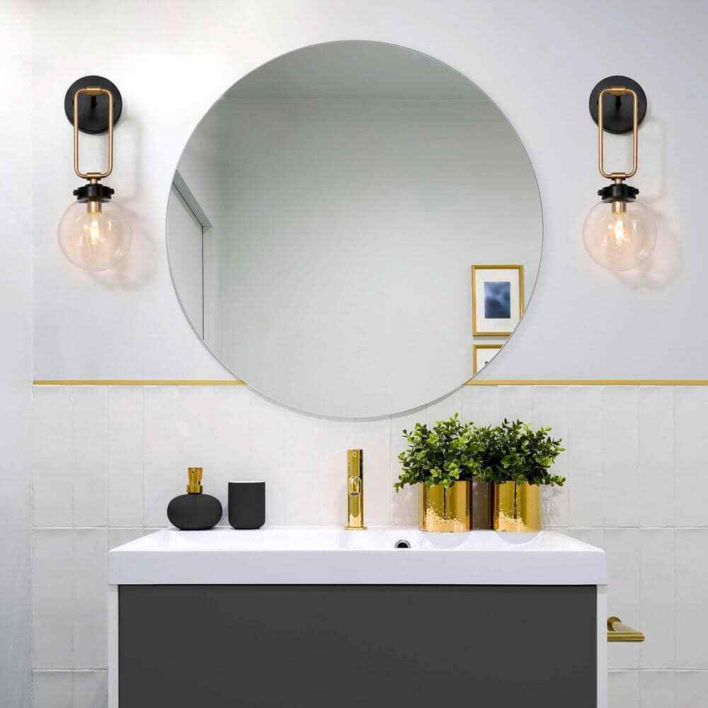 Uolfin Transitional Globe, Industrial Black and Brass Round Wall Sconce