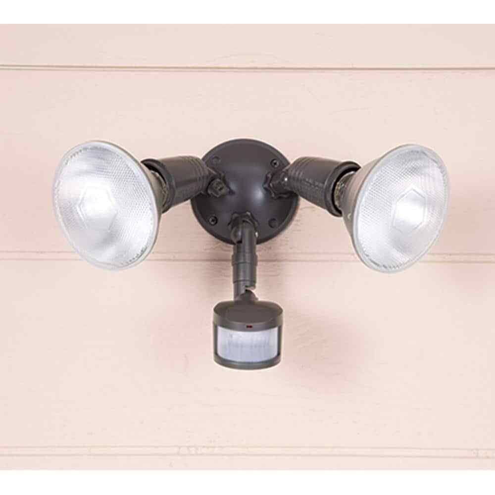 HALO 180-Degree Bronze Twin Head Motion Activated Outdoor Flood Light MS185