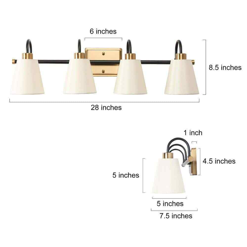 LNC Modern Classic 28 in. W 4-Light Plated Brass and Black tLinear Vanity Light